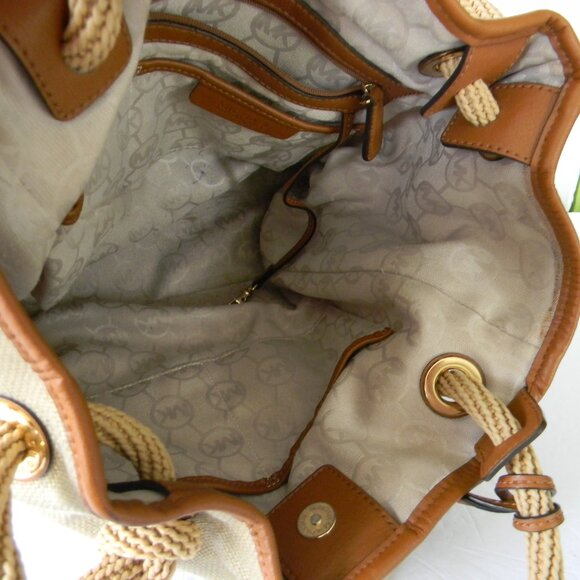 Michael Kors Gold Shimmer Metallic TotE  Leather Trim ROPE HANDLES NAUTICAL - Picture 9 of 12